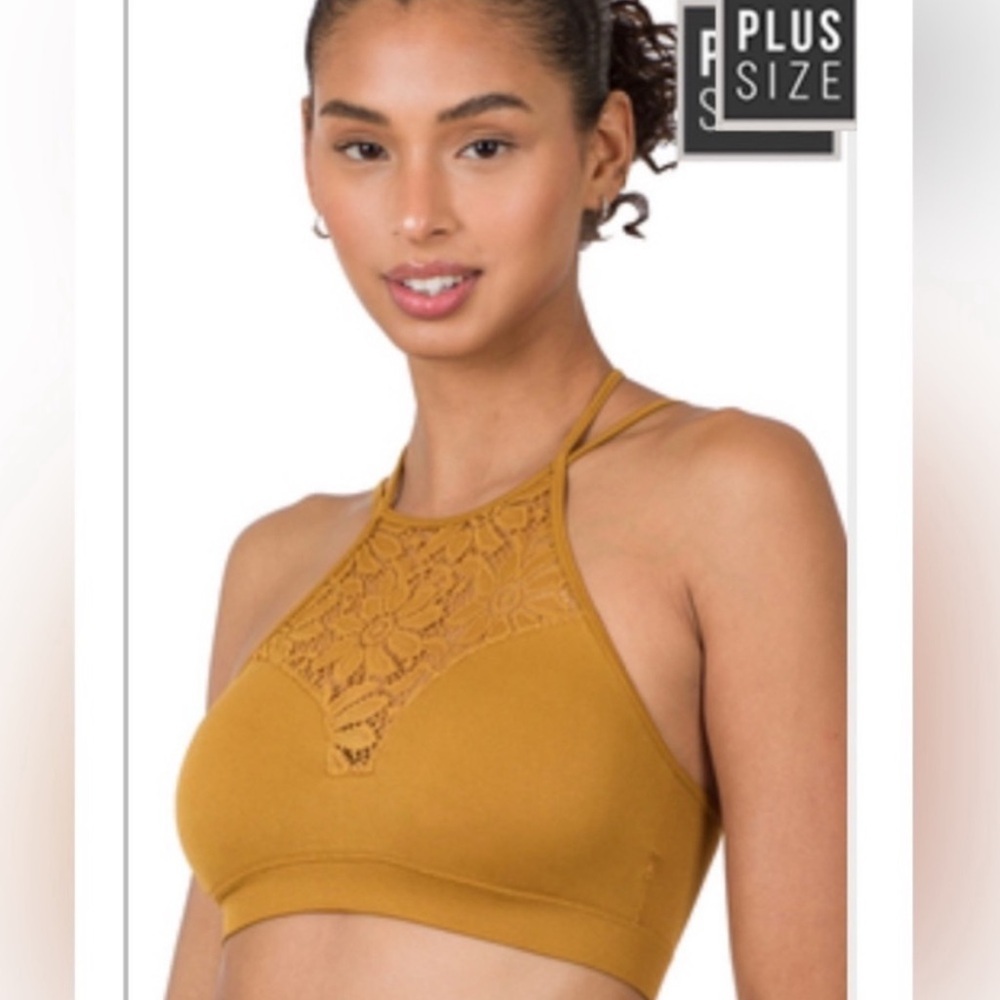 Zenana Plus Size Lace Halter Bralette with double back straps